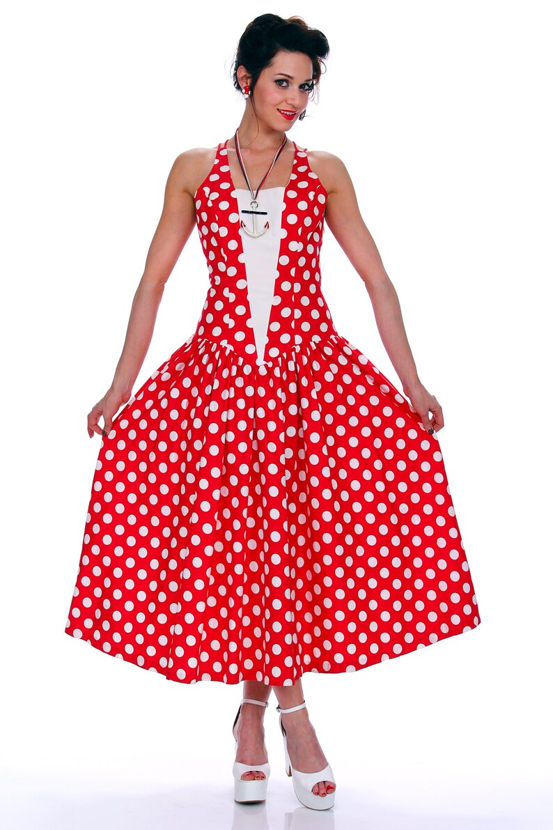 Vintage 80's Retro Red Polka Dot Dress Full Swing Maxi | Etsy