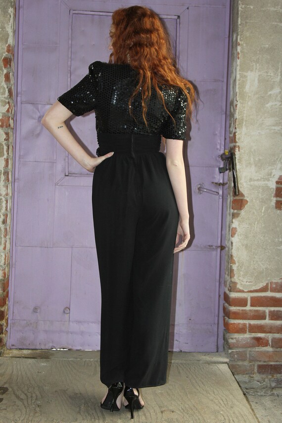 Vintage Black Sequin Onesie Jumpsuit Pants - image 6