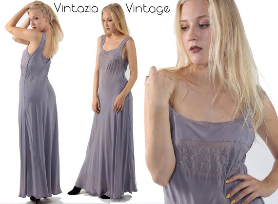Blue Slip Dress/Maxi Dress/Embroidered/Boho Dress