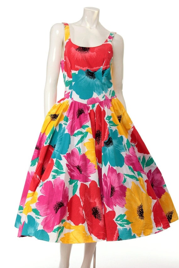 Vintage 80s Bold Floral Dress with Pockets - image 2