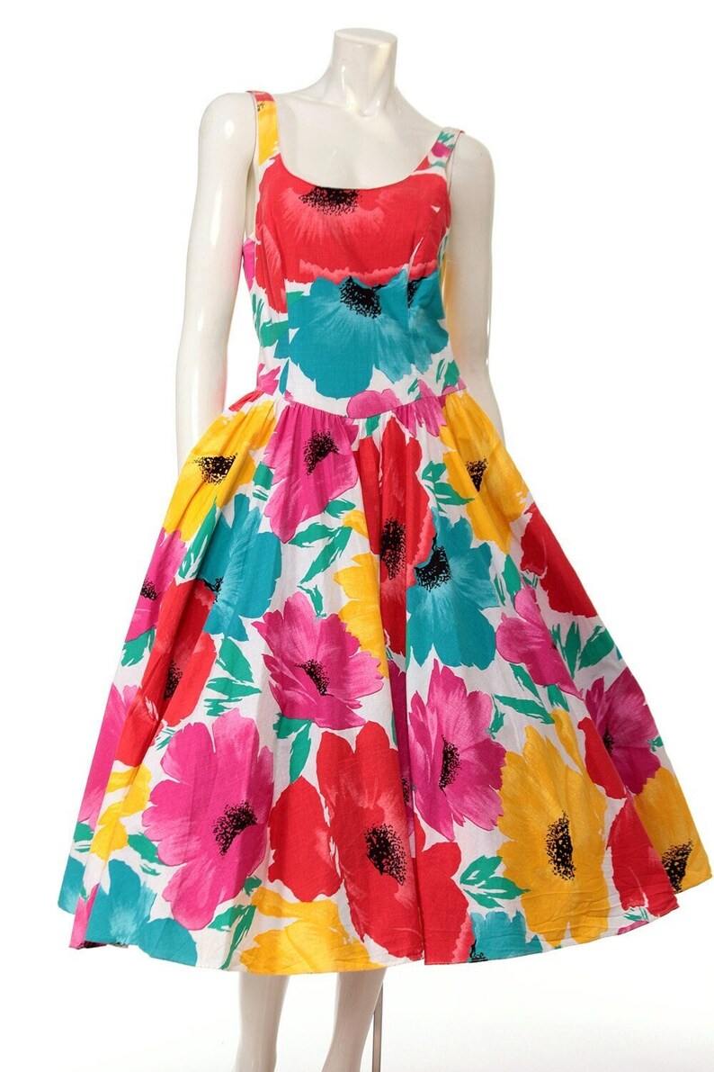 Vintage 80s Bold Floral Dress with Pockets image 2