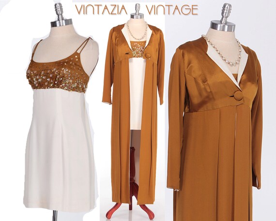 Vtg 1950s Sequin Beaded Mini Dress and Long Jacket
