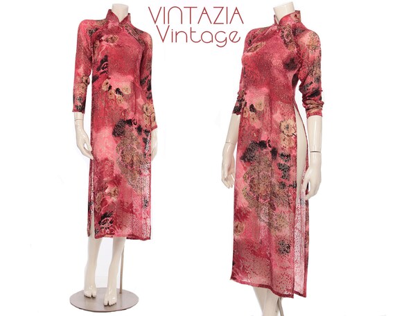 70s Cheongsam Velvet Burnout Dress//Asian/Tunic/ N