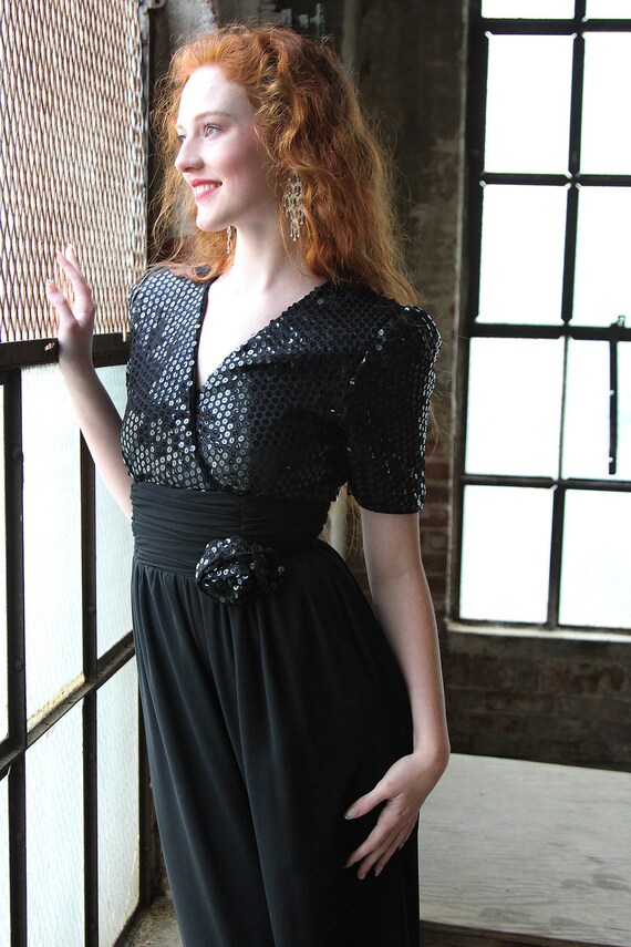 Vintage Black Sequin Onesie Jumpsuit Pants - image 5