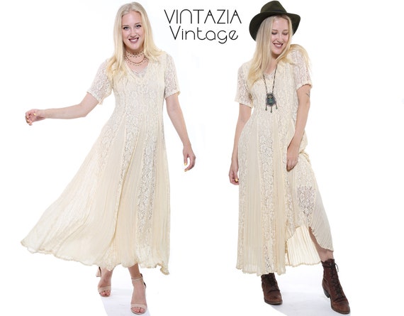 1980s Lace Boho Ethnic Wedding Dress