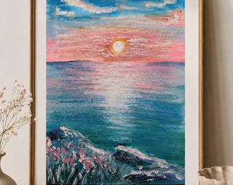 Pastel a óleo original Pink Horizon 9 x 12