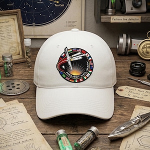 May include: White baseball cap featuring a circular emblem with the text "PROJECT HAIL MARY" and a rocket design. The emblem includes flags and a sunburst. The cap is a classic six-panel design.