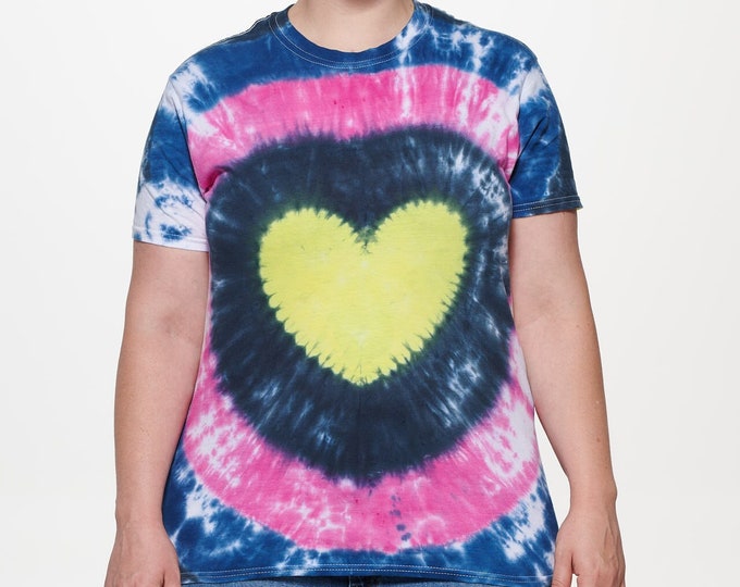 Tie dye Heart shirt yellow, blue, black, pink t-shirt adult size medium