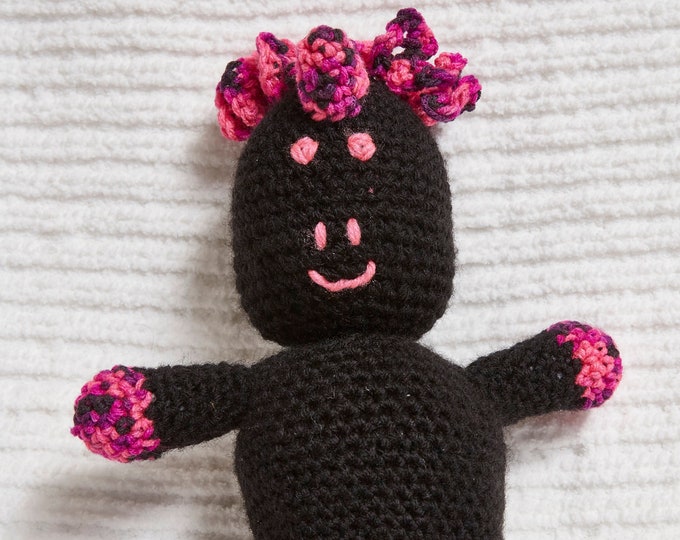 Black unicorn doll Black and pink crocheted small unicorn toy