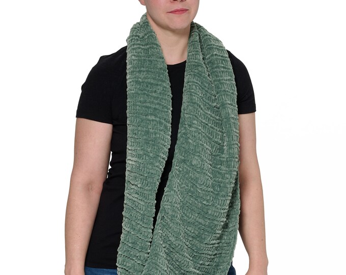 Chenille infinity scarf, soft wrap scarf in sage green