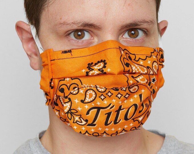 Hidden Button Hole Face mask orange tito's bandana