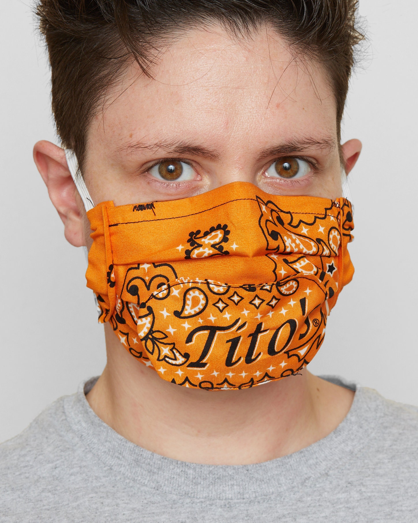 Hidden Button Hole Face Mask Orange Tito's Bandana Face 