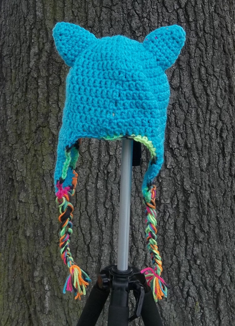 Kitty ear hat crocheted pointy animal ear Earflap hat child Etsy