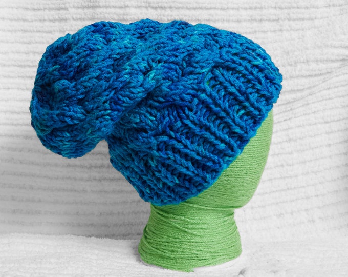 Blue Cable Knit Winter Hat