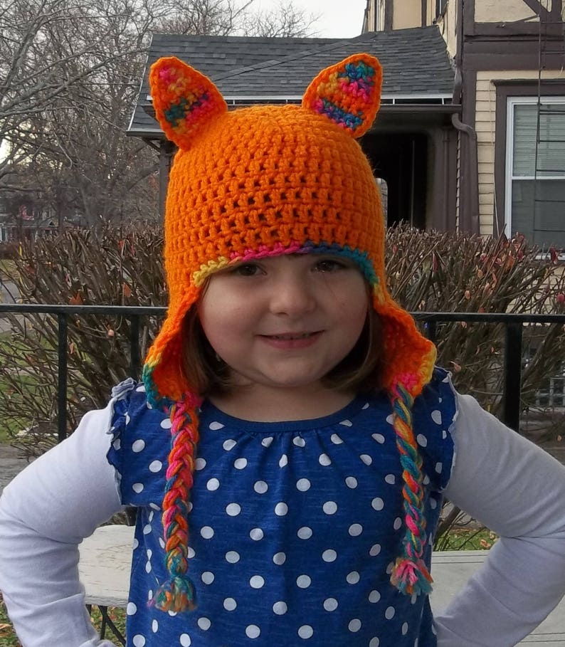Kitty ear hat crocheted pointy animal ear Earflap hat child Etsy