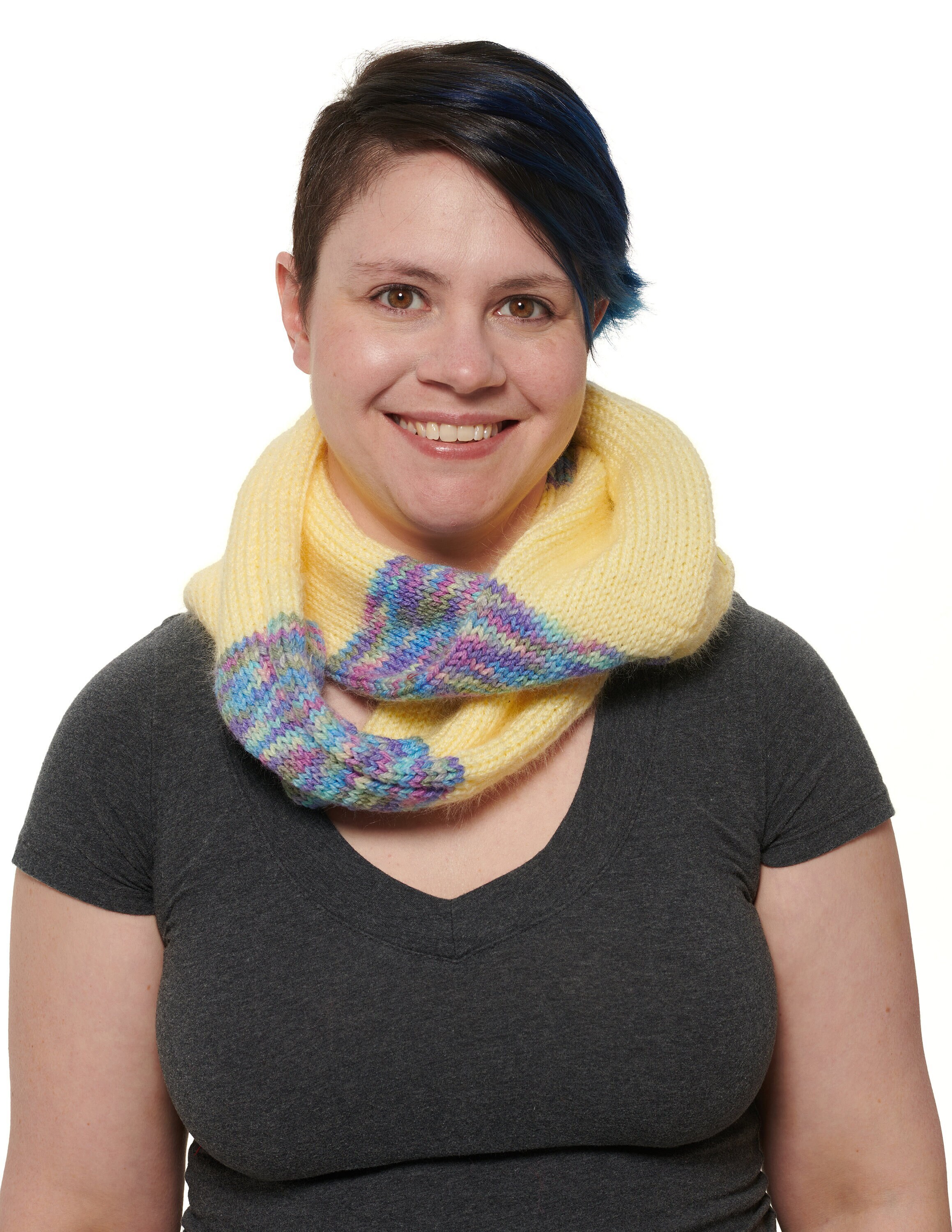 Hidden pocket scarf yellow and pastel mix infinity scarf with a
