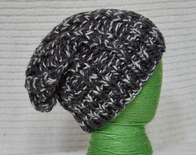Charcoal Winter hat Chunky cable knit charcoal and zebra mix warm hat
