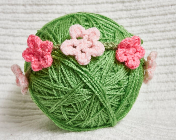 Daisy Chain headband crochet headband with pink flowers stretchy headband