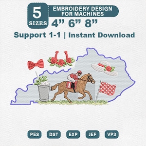 Kentucky Horse Derby Design Embroidery, USA State Machine Embroidery File,Intanst Download