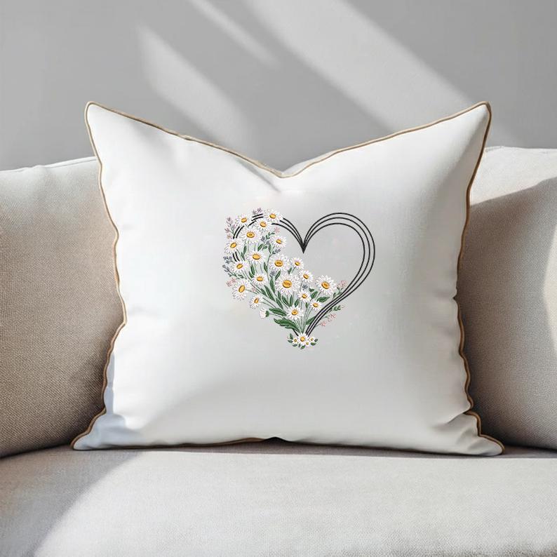 Floral Daisy Heart Wreath Embroidery, Wildflower Heart Design 5 Sizes ...