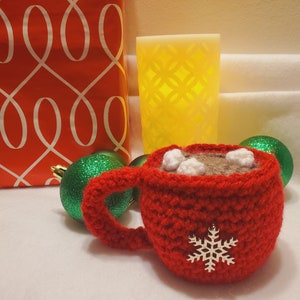 Crochet Hot Chocolate Mug, Snowflake, Crochet Mug, Christmas Ornament, Ornament