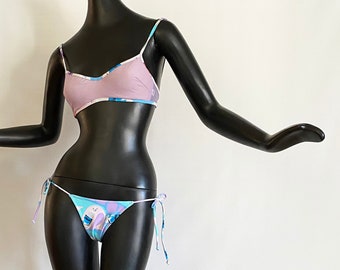 10) Rosa Chá Vintage 90s Brazilian Bikini Sexy Swimsuit | String Tie Lavender "Water Bottle" | NOS New Old Stock Deadstock Made in Brazil