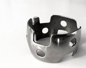 Rare Modernist Cuff Bracelet | Vintage 60s 70s | MOD Brutalist Silver Metal Spring-Hinged |Simple Geometric Cut-Out Geometric Jewelry Design