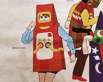 Rare millésime des années 70 MOD Spaceman Space Man Costume Fantasia pour enfants Fantasia Papier découpé Astronaute Combinaison Deadstock Halloween Party