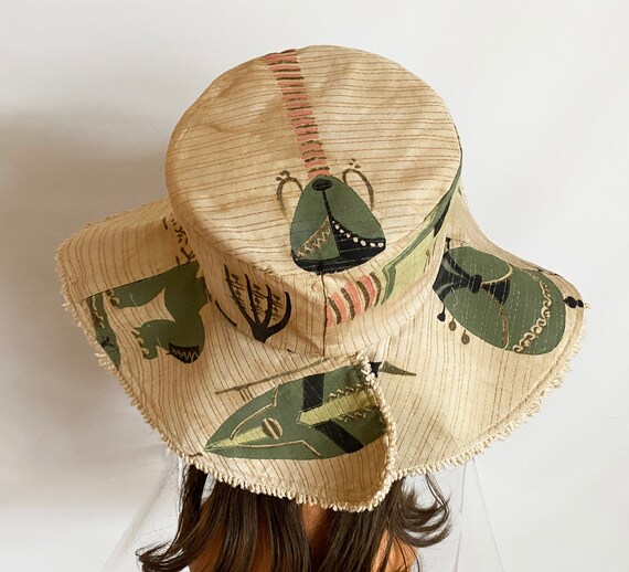 17# Tribal "Tiki" Fabric Floppy Hat • Vintage 40s… - image 5