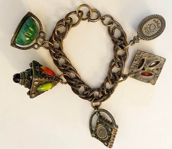 Vintage 60s Etruscan Style Charm Bracelet • Moroc… - image 3