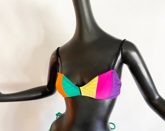 13) Rosa Chá Vintage 90s Brazilian Bikini Top Only | Rainbow Color Block Stripes | | NOS New Old Stock Deadstock | Brazil