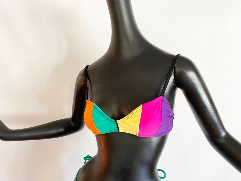 13 Rosa Chá Vintage 90s Brazilian Bikini Top Only Rainbow Color Block Stripes NOS New Old Stock Deadstock Brazil image 1