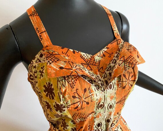 Hawaiian Tiki Dress + Bolero Vintage 1950s • Rock… - image 3