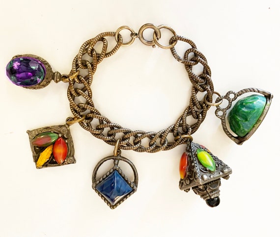 Vintage 60s Etruscan Style Charm Bracelet • Moroc… - image 1