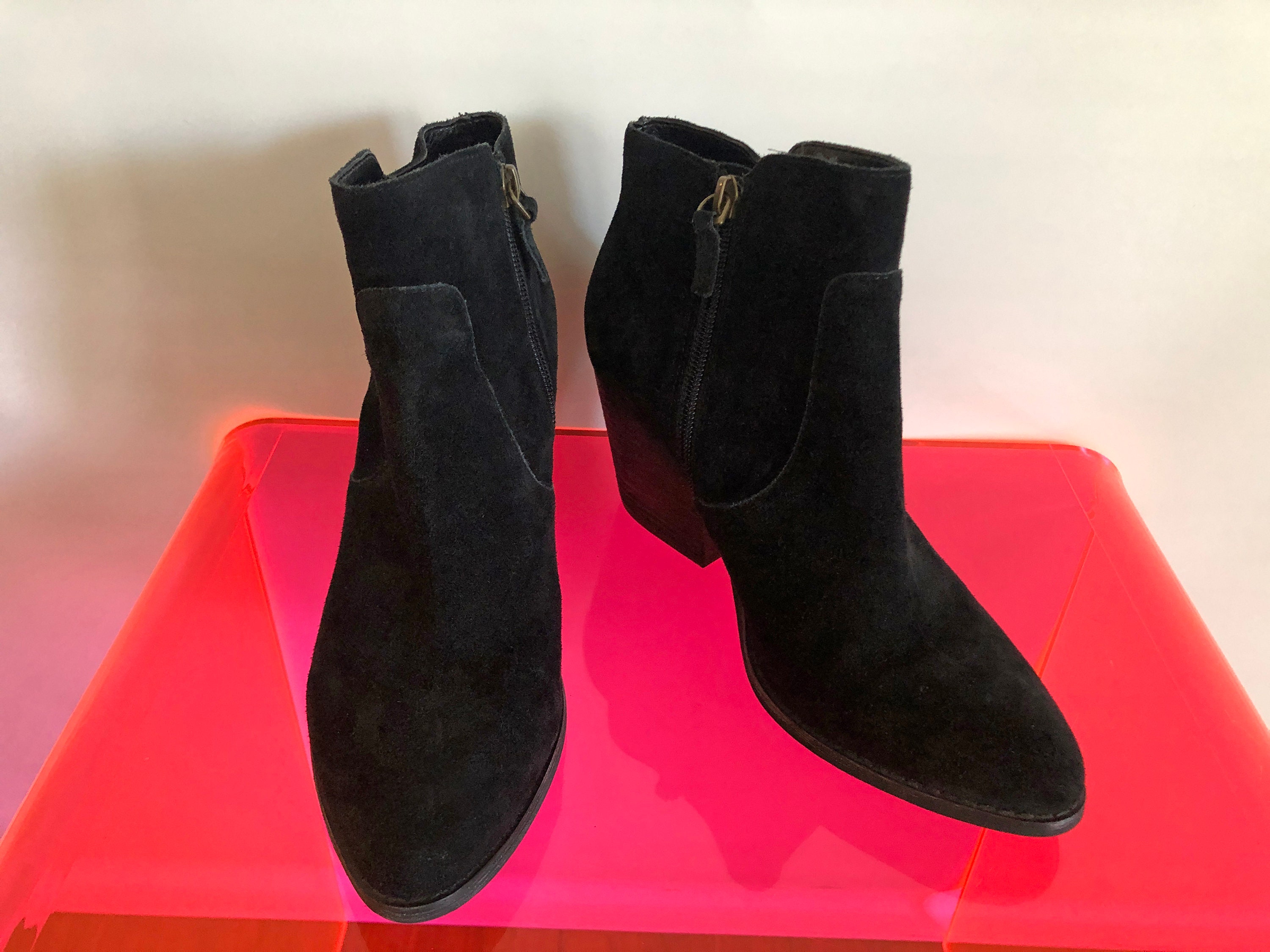 black suede block heel bootie