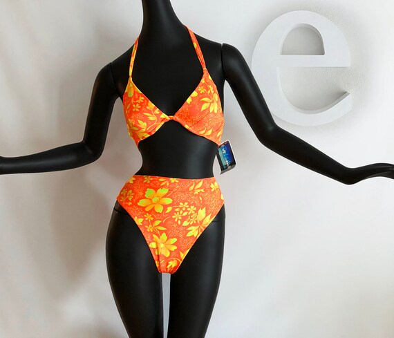 Neon Orange Yellow 80s Bikini 1980s Super High Cut Sexy | Etsy