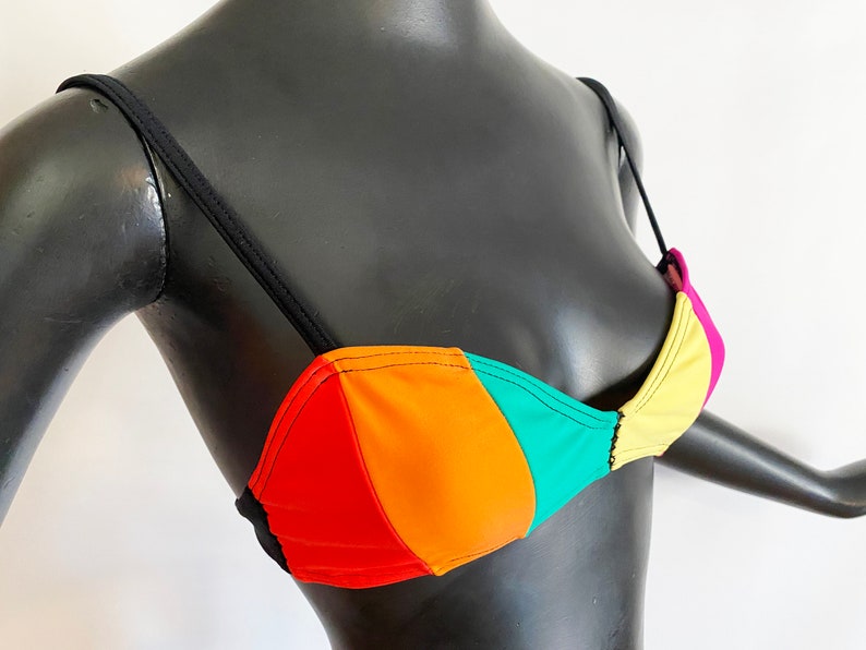 13 Rosa Chá Vintage 90s Brazilian Bikini Top Only Rainbow Color Block Stripes NOS New Old Stock Deadstock Brazil image 4