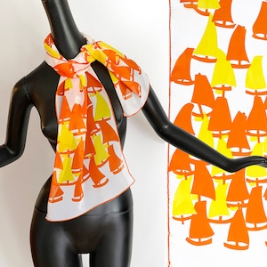 MOD Vintage 70s Sailboat Scarf Sheer Oblong in Bright Orange & Yellow Groovy Hippie Boho Rockabilly Nautical Coastal Boats Design 13x52 image 1