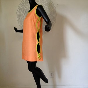 MOD Mini Dress Peek-A-Boo Cutout Twiggy Style Orange Sherbet Swimsuit Cover Up Carnaby Street Vintage 1960s 60s