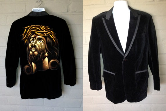 Men's VTG 70s Black Velvet "Jesus Christ" Tuxedo … - image 8