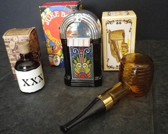 AVON vintage Lot 1970s 70s juke box corn cob pipe little brown jug Cologne After Shave  MAN CAVE set Fathers Day Gift