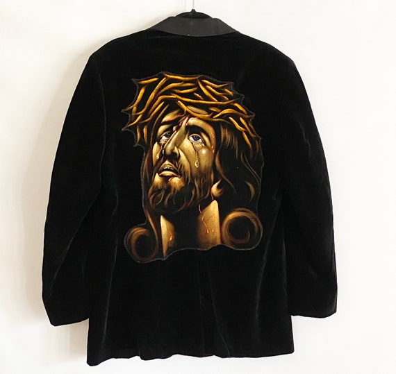 Men's VTG 70s Black Velvet "Jesus Christ" Tuxedo … - image 6