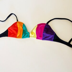 13 Rosa Chá Vintage 90s Brazilian Bikini Top Only Rainbow Color Block Stripes NOS New Old Stock Deadstock Brazil image 5