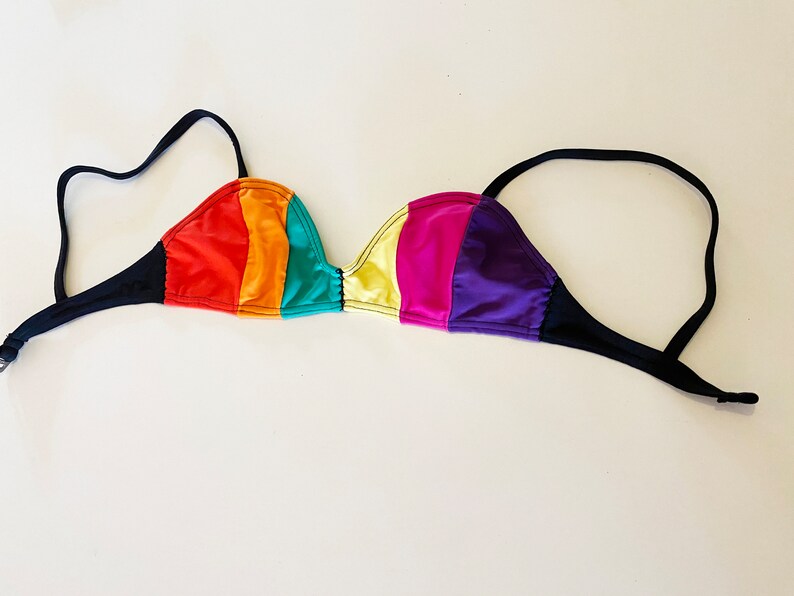 13 Rosa Chá Vintage 90s Brazilian Bikini Top Only Rainbow Color Block Stripes NOS New Old Stock Deadstock Brazil image 5