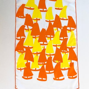 MOD Vintage 70s Sailboat Scarf Sheer Oblong in Bright Orange & Yellow Groovy Hippie Boho Rockabilly Nautical Coastal Boats Design 13x52 image 6