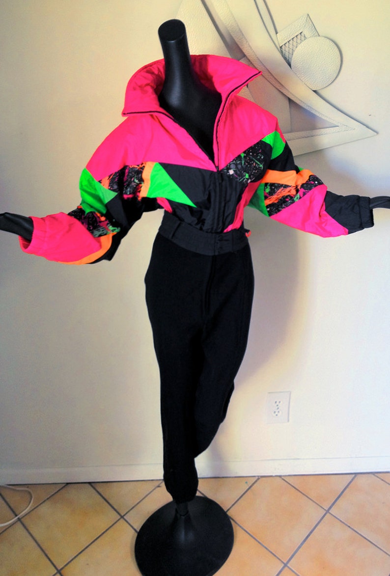 Vintage 1980s NEON Ski Suit Puffer Jacket Outfit SPACE MAN | Etsy