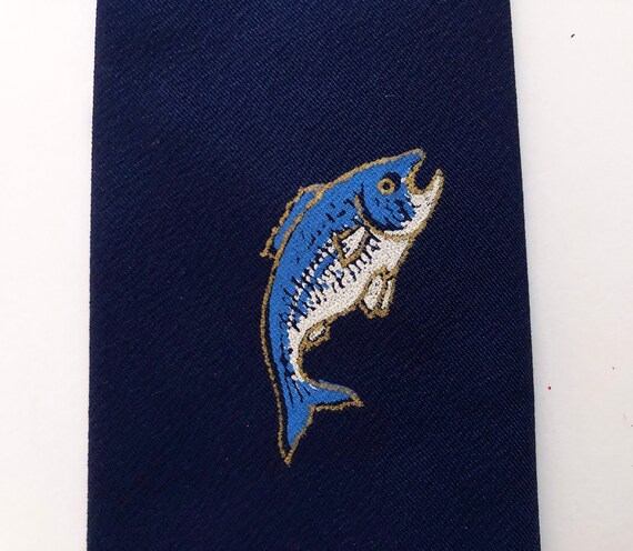 Vintage 50s Necktie with Painted Fish / Bass | Na… - image 2