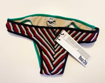 10) Rosa Chá Vintage 90s Brazilian Teeny Bikini BOTTOMS | Elastic "Bandage" Herringbone Chevron | NOS New Old Stock Deadstock Made in Brazil