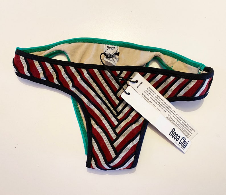 10 Rosa Chá Vintage 90s Brazilian Teeny Bikini BOTTOMS Elastic Bandage Herringbone Chevron NOS New Old Stock Deadstock Made in Brazil image 1