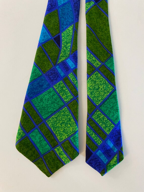 Men's Tiki Necktie | Vintage 60s 70s Tie in Blues… - image 4